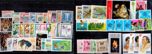 Niue Mint Stamps on 2 stockcards / Hagner Blocks, 49 mint Stamps from 1967 to 1972. Good