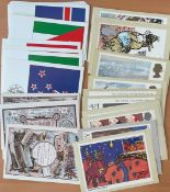15 United Nations First Day of Issue Postcards Featuring an Illustration of The Flags of U. N.