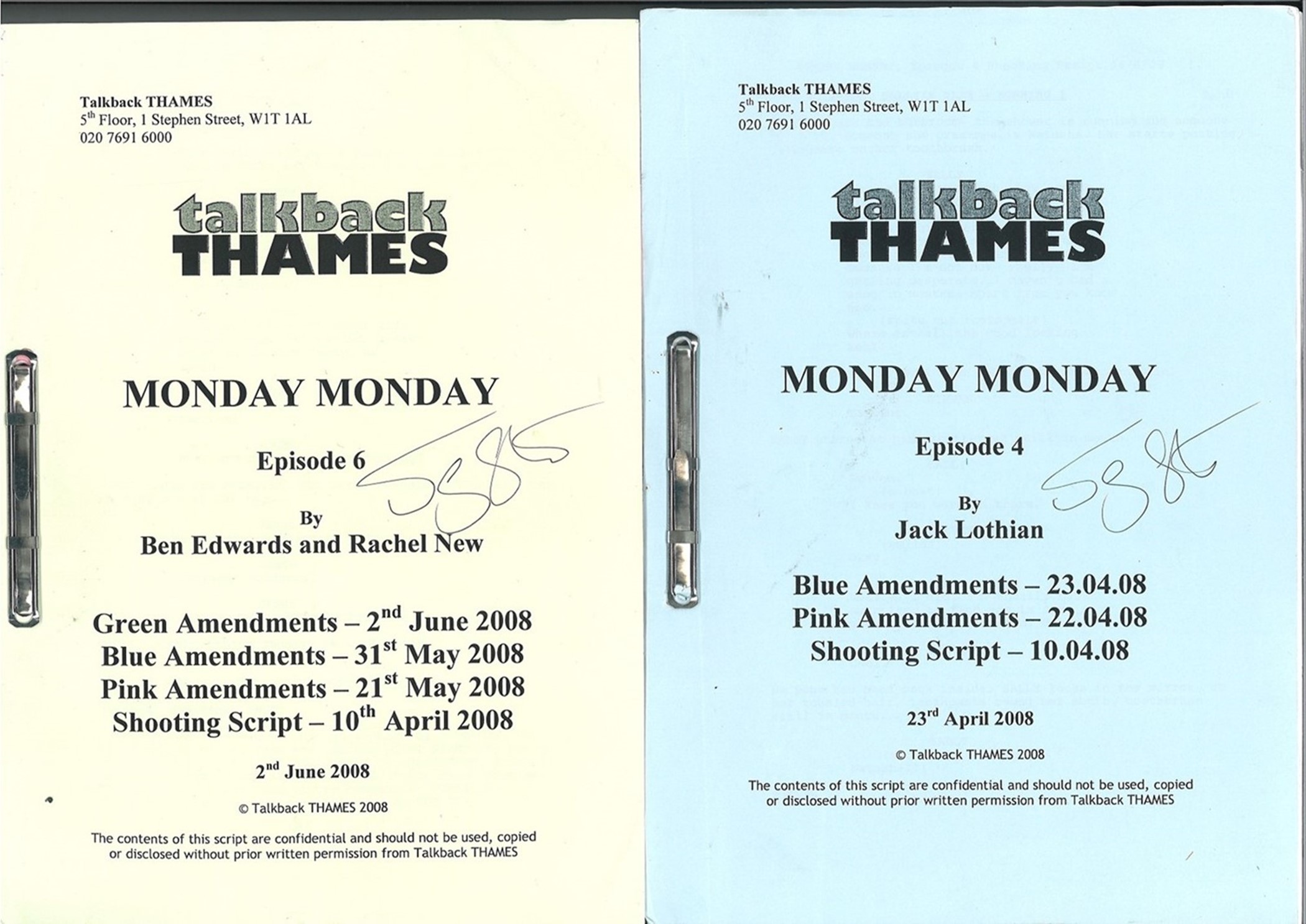 Actress Jenny Agutter Collection of Talkback Thames TV Scripts for Monday Monday Episodes 2, 4, 5, - Image 2 of 3