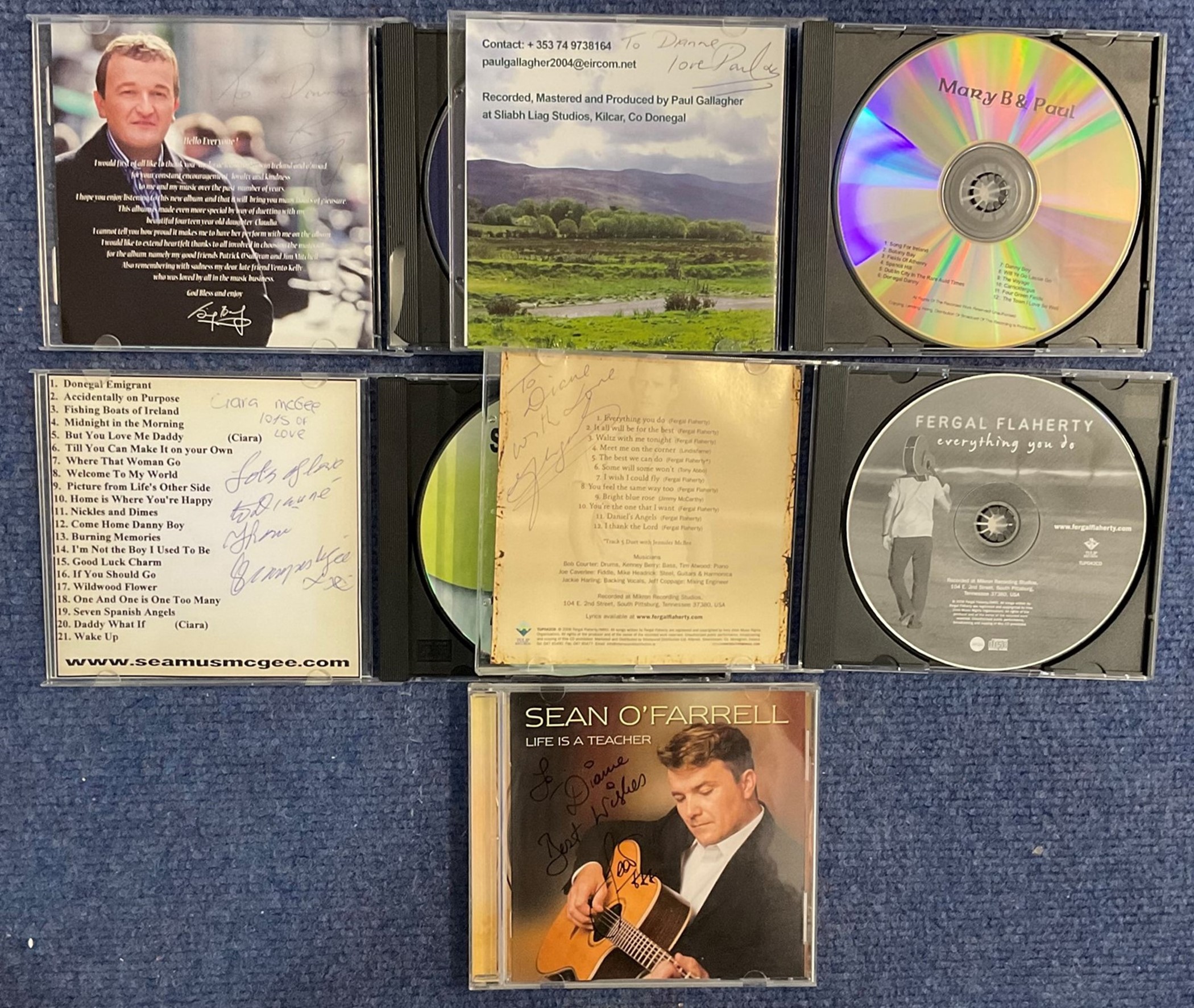 5 Signed CDs, Jimmy Buckley, Sean O'Farrel, Seamus McGee, Fergal Flaherty, Mary B & Paul. Good