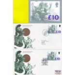 FDC's and PHQ £10 high value definitive stamp collection, featuring two covers with affixed stamp