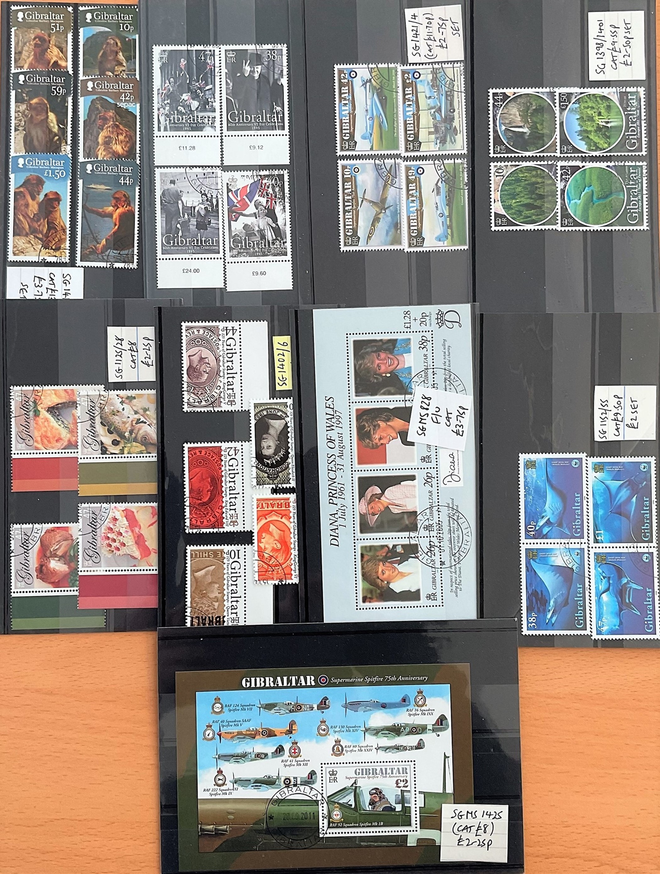 Gibraltar Stamp Sets on stockcards / Hagner Blocks, 7 sets & 2 Miniature Sheets, Including SG 1398/