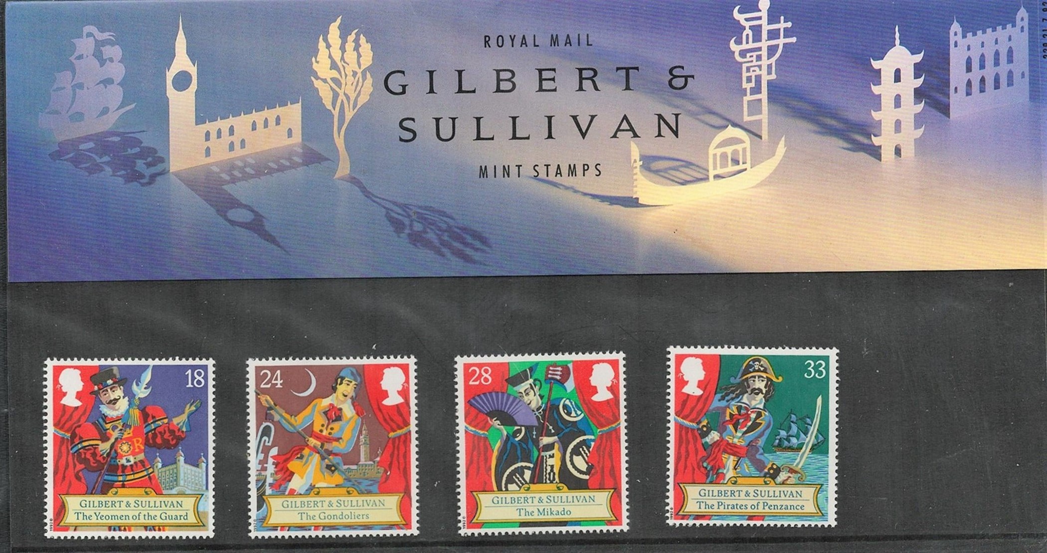 GB Mint Stamps Presentation Pack no 229 Gilbert & Sullivan 1992. Good condition. We combine