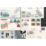 GB postal collection of over 15. Contains FDCs and vintage postcards with loose stamps on, FDC
