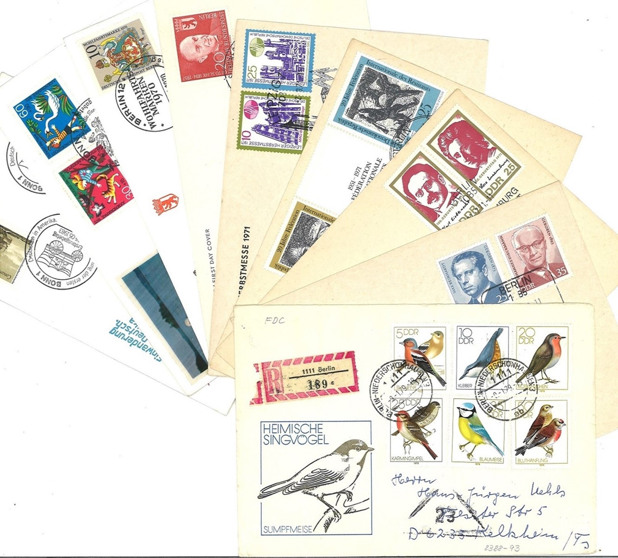 Collection of 16 FDC and Commemorative Covers from Germany, Plus a selection of Stamped