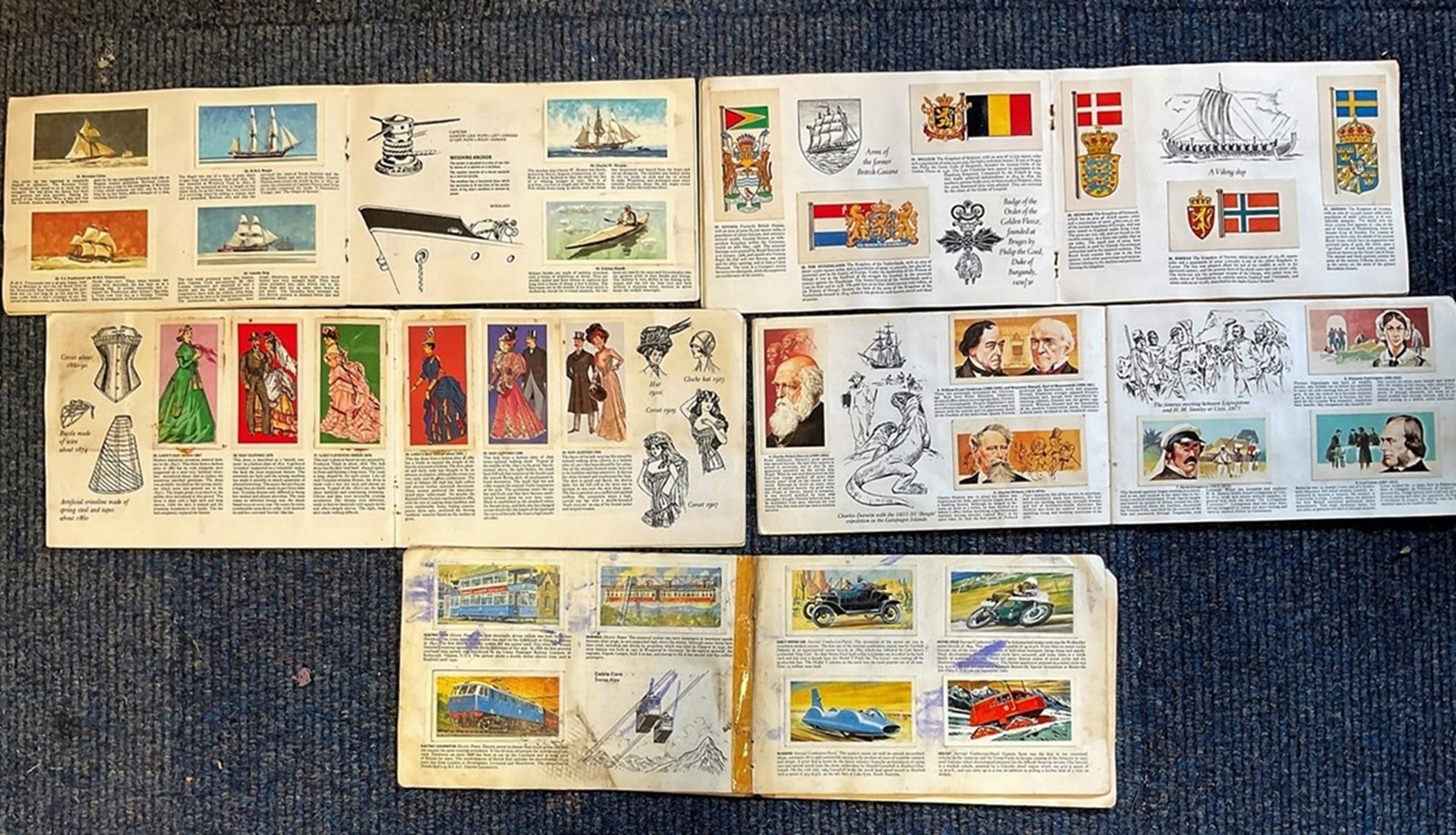 5 x Brooke Bond Picture Card Books Complete, Including British Costume, Flags & Emblems of the