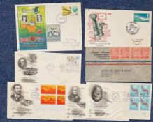 7 Early Aviators FDC with Stamps and FDI Postmarks, Includes Otto Lilienthal 1846 1896 Built and