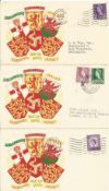 3 x 1958 FDC All Feature the same Illustrations six Heraldic shields N. Ireland, Scotland, Wales,