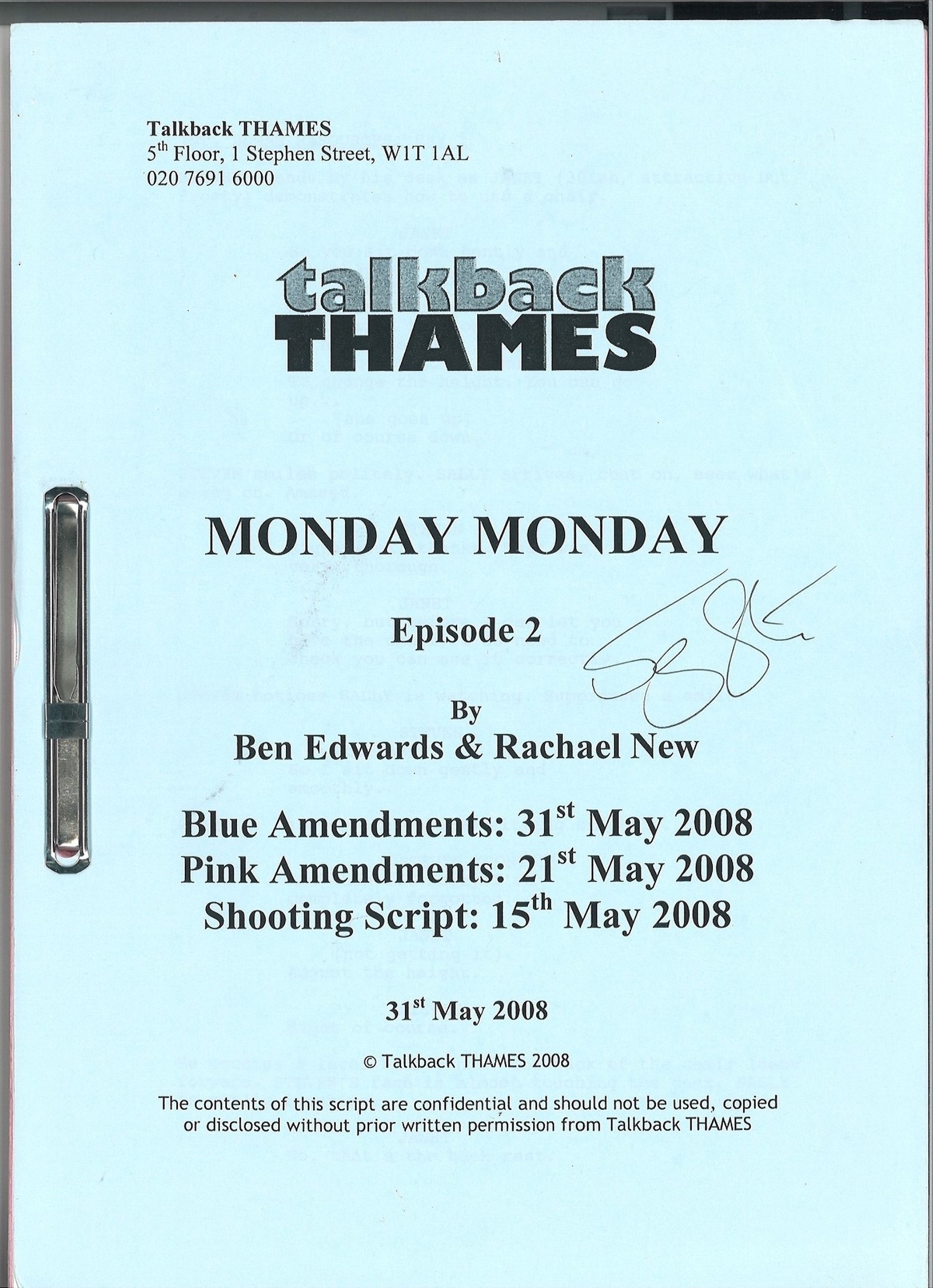 Actress Jenny Agutter Collection of Talkback Thames TV Scripts for Monday Monday Episodes 2, 4, 5, - Image 3 of 3