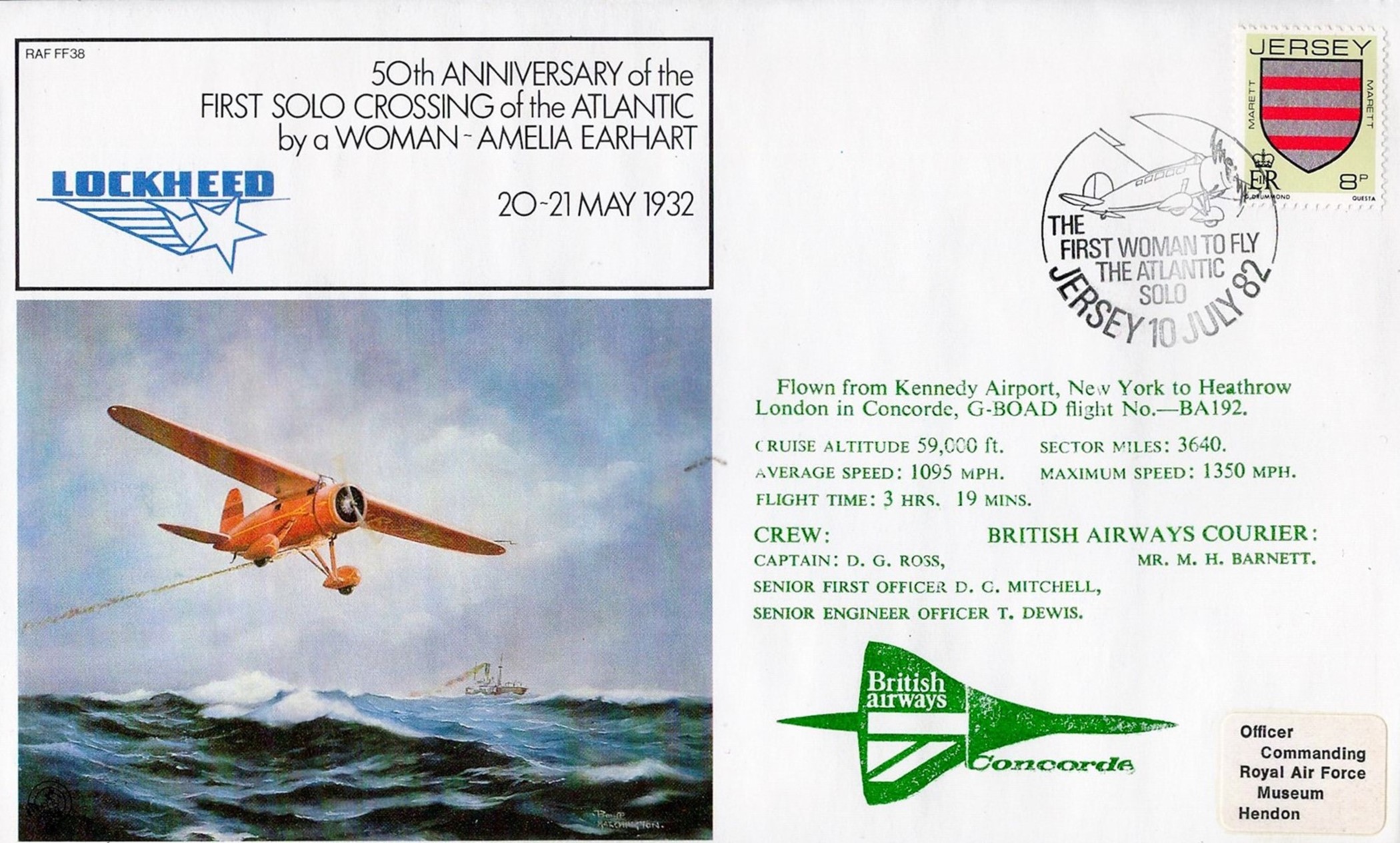Trade lot 20 Concorde flown covers1982 comm. 50th ann of Amelia Earhart solo Atlantic flight covers.