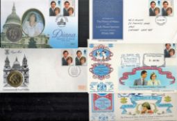 Charles and Diana cover collection. Two Coin covers 1981, 1994. Plus three other commemorative
