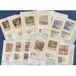 46 Benham Silk First Day Cards with Stamps and FDI Postmarks, contains multiples, Includes