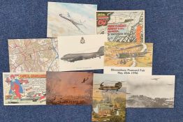 9 Aviation postcards with Stamps and Various FDI Postmarks, 4 Postcards are Aviation related