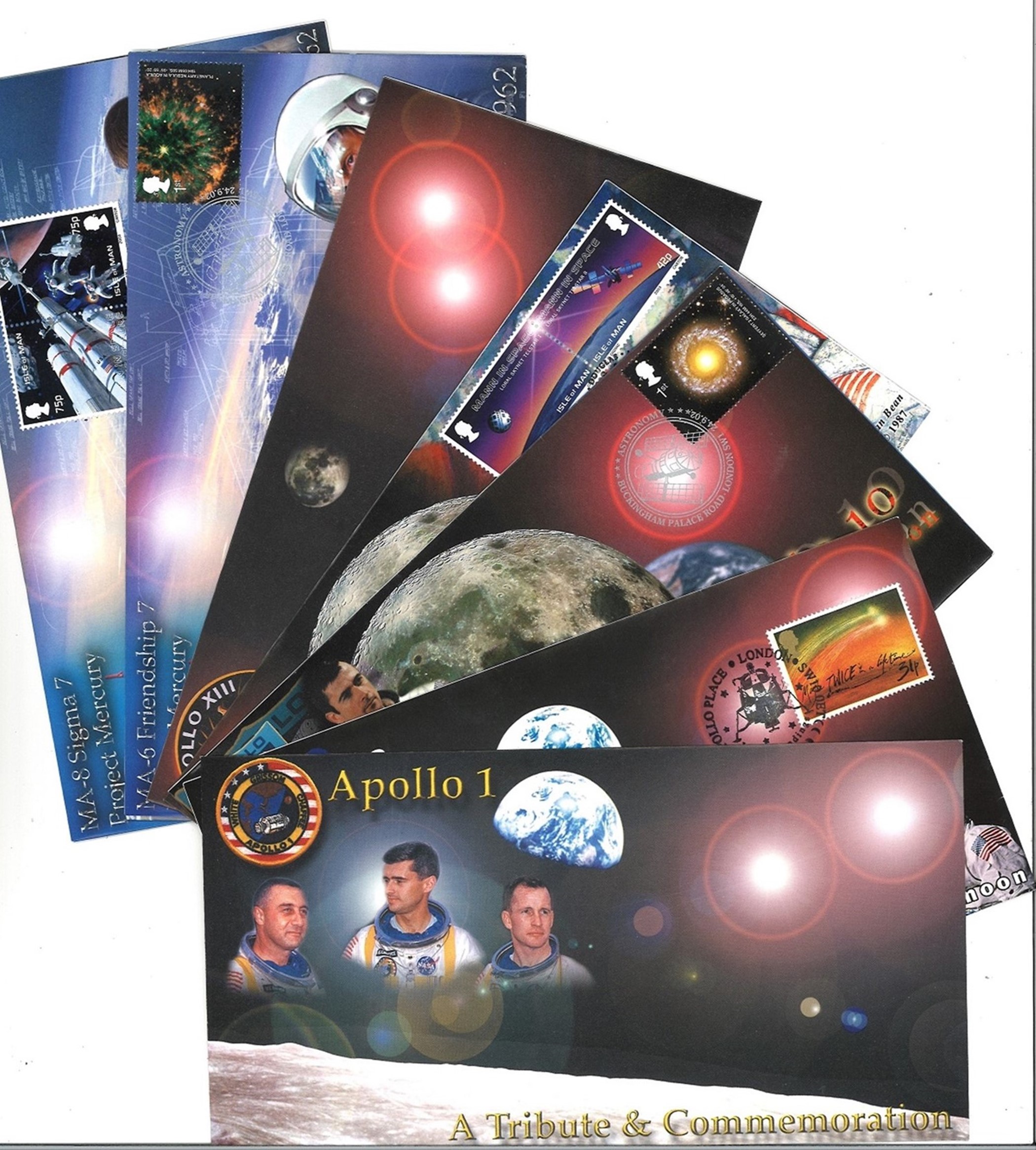 Collection of 7 Limited Edition Space Exploration Commemorative Covers, Including Apollo 1, Apollo