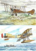 Collection of 6 Postcards Featuring Aeroplanes of the Great War, Biplanes Include Lloyd C1,
