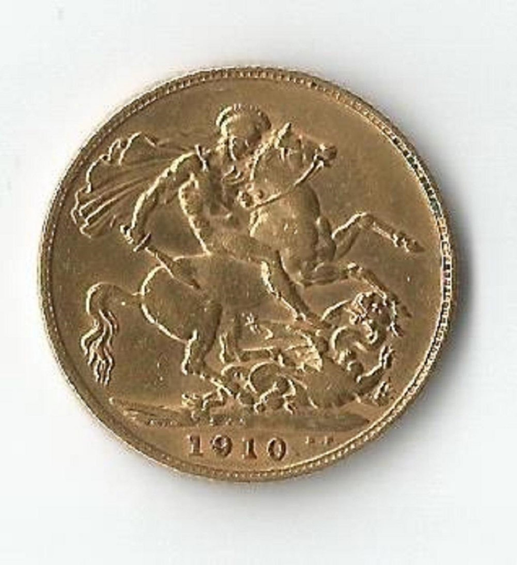 Gold Half Sovereign, King Edward VII 1910, Bare Head & George and the Dragon. Good condition. We