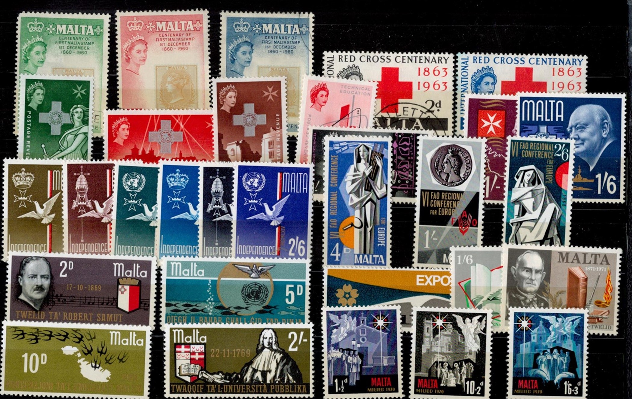 Malta Stamps Mint & Used, mixture of Mint and used Stamps in a Stockcard / Hagner Block, most are