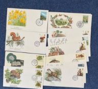 12 Animals & Flowers FDC by the British Philatelic Bureau, with Stamps and Various FDI Postmarks,