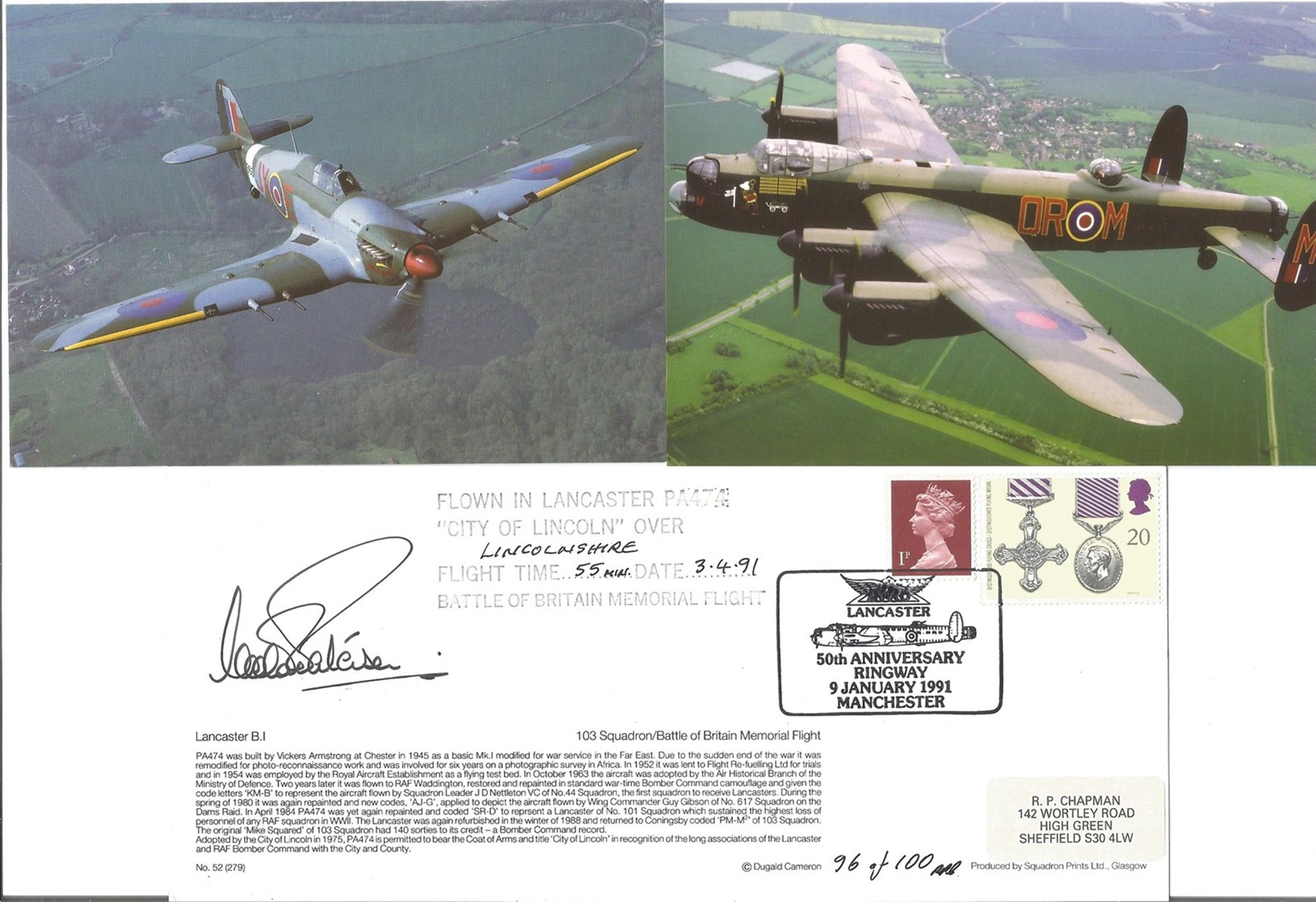 22 RAF Aircraft Postcards plus A Flown & Signed Limited Edition Lancaster B. I Postcard 1991 with - Image 2 of 6