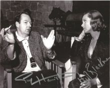 Guy Hamilton Film Director and Honour Blackman Pussy Galore Handsigned 10x8 Black and White Photo.