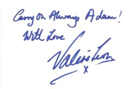 James Bond Valerie Leon signed 6x4 white card inscribed Carry on Always Adam with Love Valerie Leon.