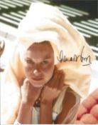 Lana Wood signed 10 x 8 inch colour James Bond photo. Photo shows Wood with a towel wrapped around