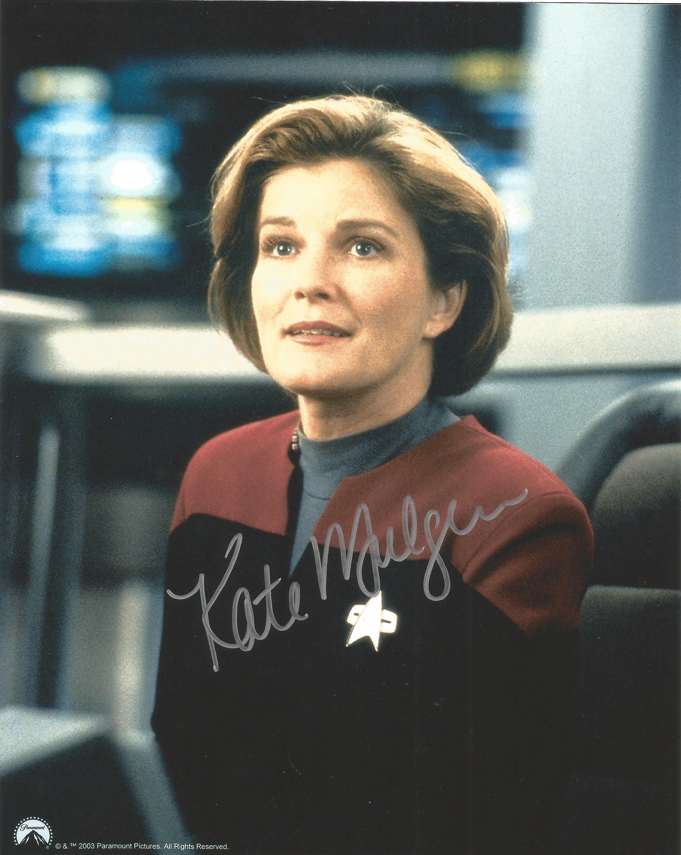 Star Trek. Kate Mulgrew Kathryn Janeway Handsigned 10x8 colour Photo. Katherine Kiernan Maria