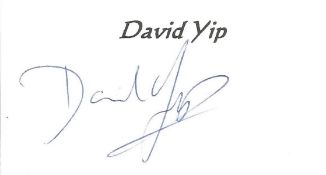 James Bond, David Yip signed page approx. 3x4 with a printed header of the actors name. Yip is known