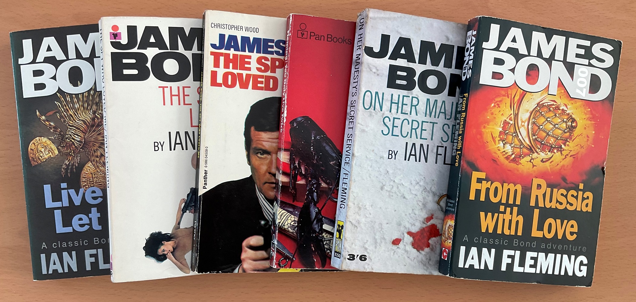 James Bond Collection of 6 Paperback books including Live and Let Die, The Spy who Loved Me x2,