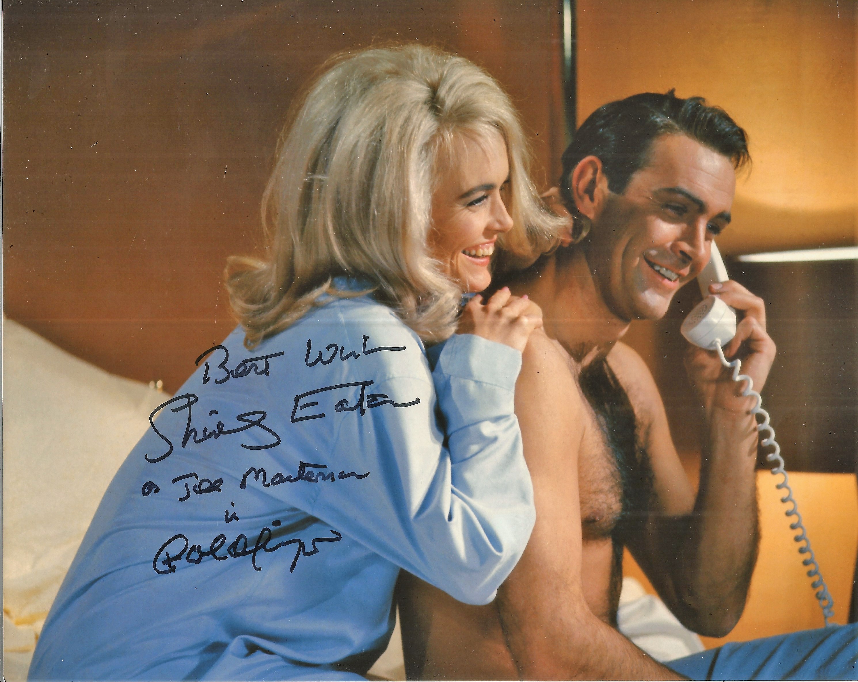 James Bond. Shirley Eaton Handsigned 10x8 Colour Photo, with inscription Best Wishes, Shirley