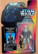 Star Wars, miniature action figure of Han Solo, complete in the box. The packaging shows some sigh