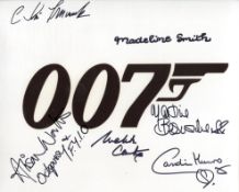 James Bond 8x10 photo signed by SIX actors who appeared in a Bond movie, Madeline Smith, Christopher