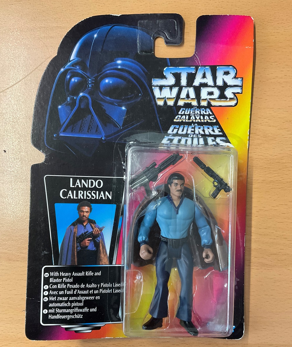 Star Wars, Lando Calrissian miniature action figure, complete in the box. This packaging shows