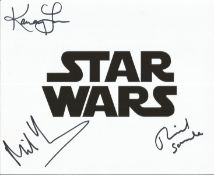 Star Wars 8x10 logo photo signed by THREE actors from the films, Miltos Yerolemou, Richard Stride