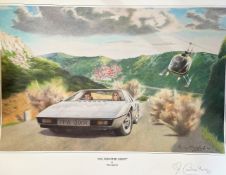 James Bond. Caroline Munro Handsigned 25x19 Brian Sapsford Colour Print Titled An Uninvited Guest