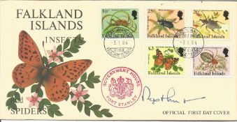 Sir Rex Hunt signed FDC to commemorate the Falkland Islands insects and spiders. Full Set insect