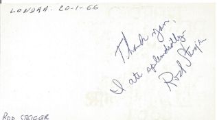 Actor Rod Steiger signed to reverse of 1966 Tiberio restaurant card. Good condition. All