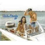 Martine Beswick signed 10 x 8 inch colour James Bond photo on boat with Sean Connery. Good