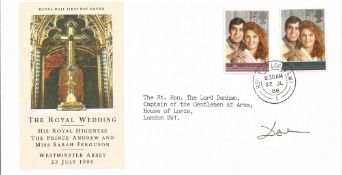 Lord Denham signed FDC to commemorate The Royal Wedding of Prince Andrew and Miss Sarah Ferguson.