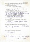 Actress Jean Anderson, brief handwritten replies on a questionnaire from a fan asking a variety of