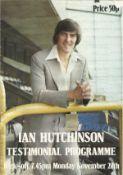 Footballer Ian Hutchinson signature on paper attached to a large format brochure for his testimonial