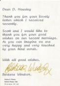 Actress Barbara Windsor, typed postcard with a copy of a painted image of her on the reverse,