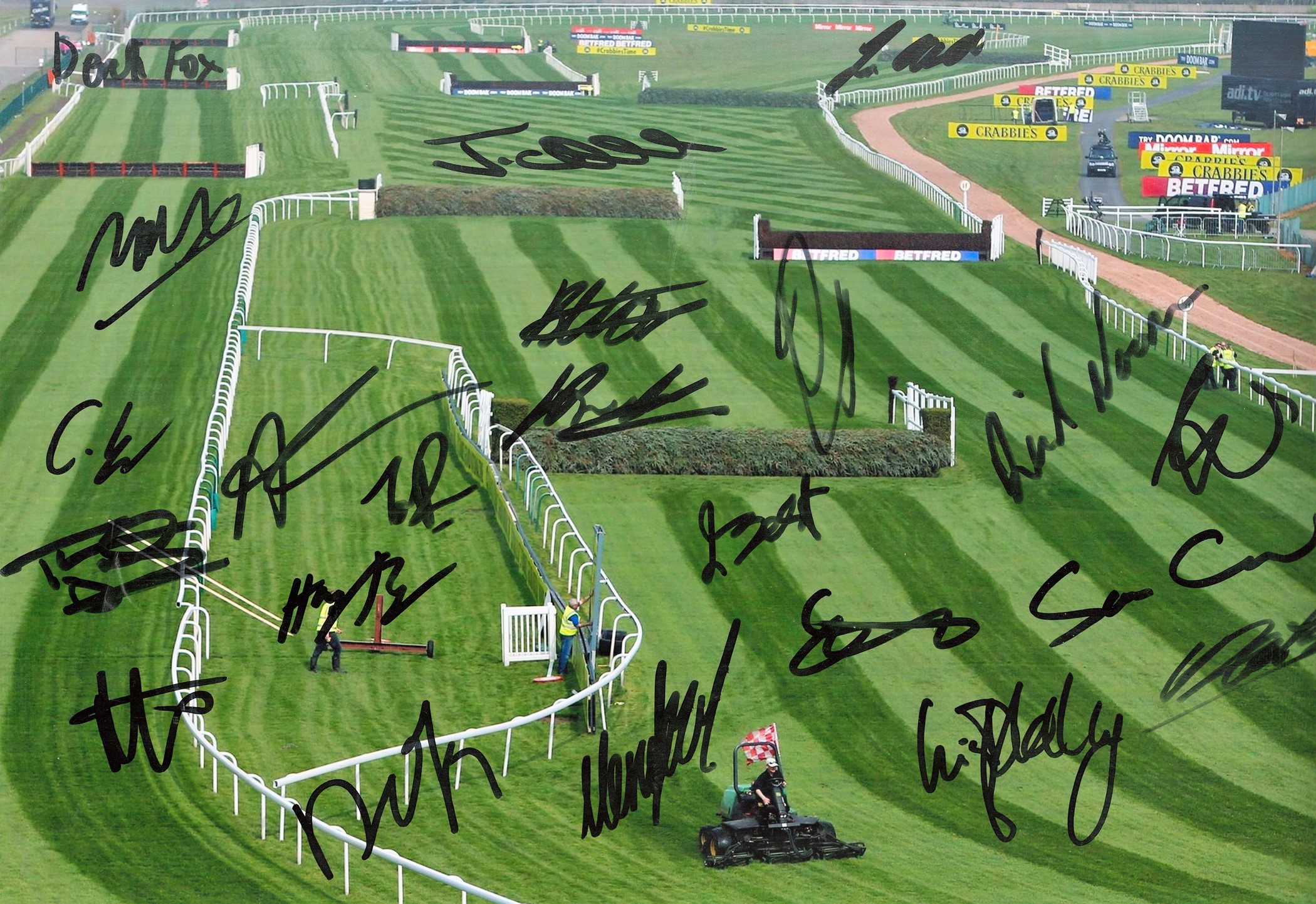 Horse Racing. Grand National Jockeys Signed 18x12 Colour photo. 22 signatures in total including