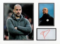 Football Pep Guardiola 16x12 overall Manchester City mounted signature piece includes a signed album