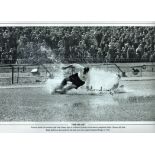 Football, Tom Finney signed 12x18 black and white photograph picturing the iconic Splash Down as