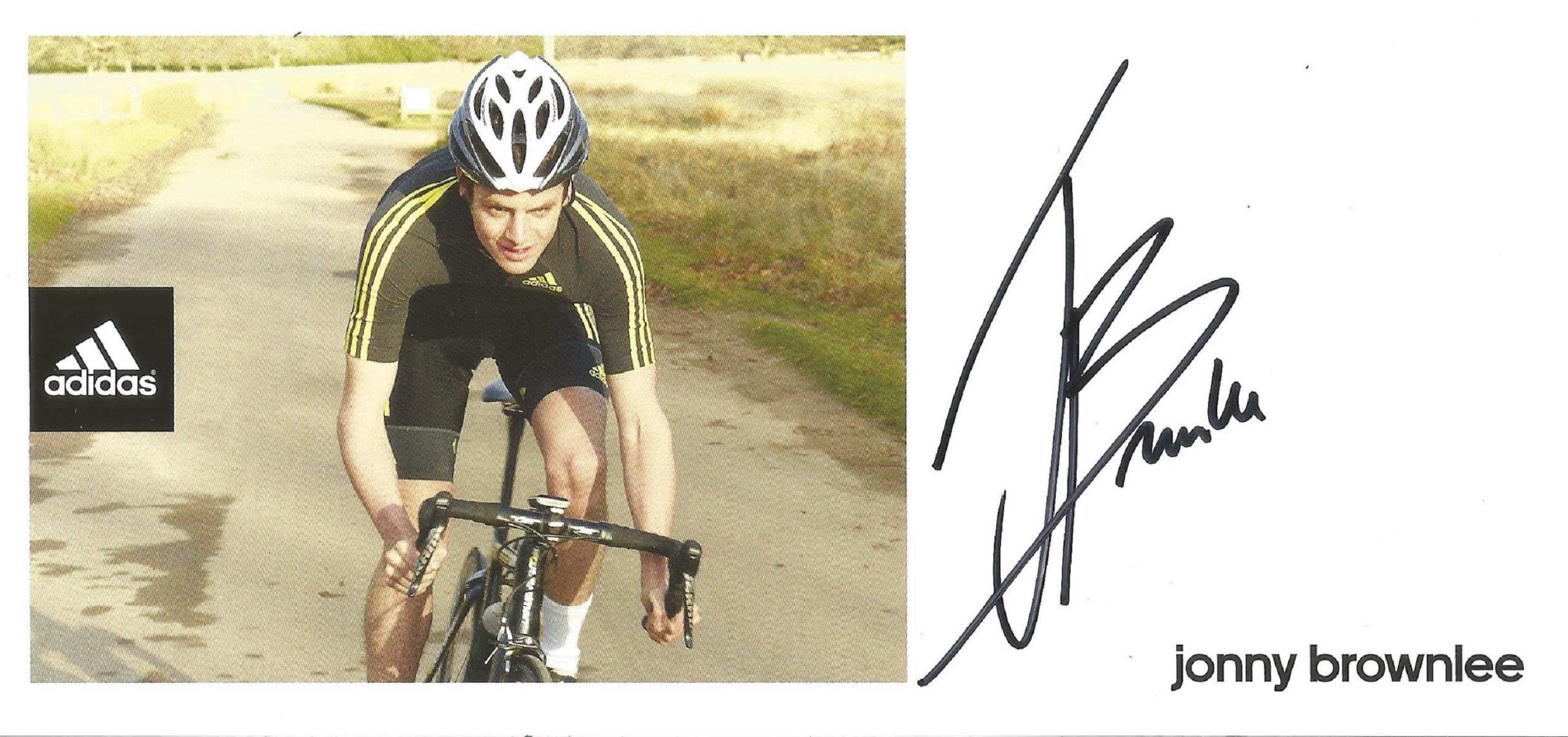 Olympics Jonny Brownlee signed 8x4 Adidas colour promo card. British Olympic Gold, Silver and Bronze