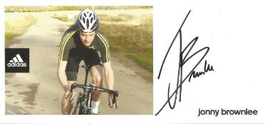 Olympics Jonny Brownlee signed 8x4 Adidas colour promo card. British Olympic Gold, Silver and Bronze