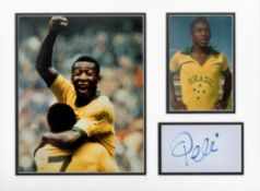 Football Pele 16x12 overall Brazil mounted signature piece includes signed album page and two superb