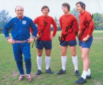 Football. England. Tommy Smith, Peter Osgood and Gordon Banks signed 12x10 colour photo. Good