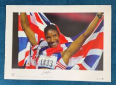 Denise Lewis signed 22x16 Team GB Olympic Gold Big Blue Tube print. Olympic Games Sydney